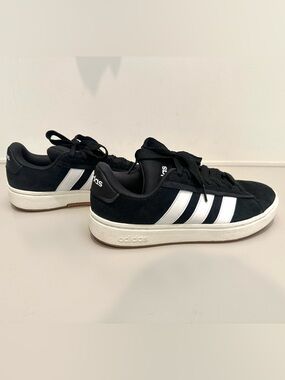 adidas Grand Court Alpha 00s Black and White Suede Low-Top Sneakers